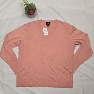 JM Collection Pink V-Neck Sweater Lightweight Knit Sz med